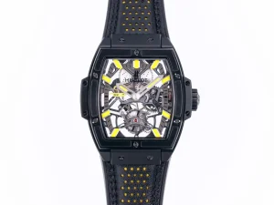 ZF Factory Hublot Masterpiece 906 Black & Yellow Skeleton Tourbillon Watch with Leather Strap – Super Clone Edition