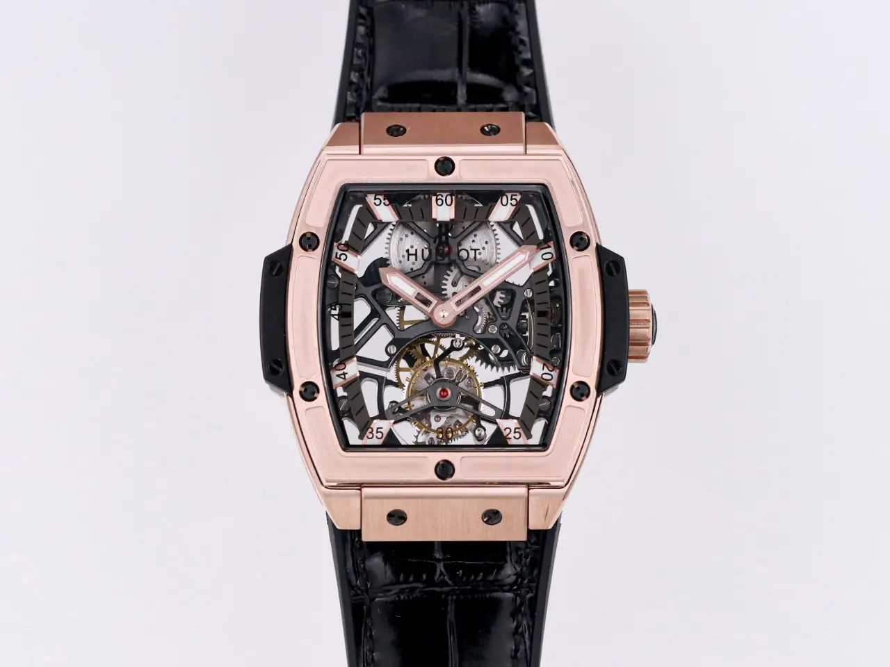 ZF Factory Hublot Masterpiece 906 Rose Gold/Platinum Plated Skeleton Tourbillon Watch with Black Leather Strap – Super Clone Excellence