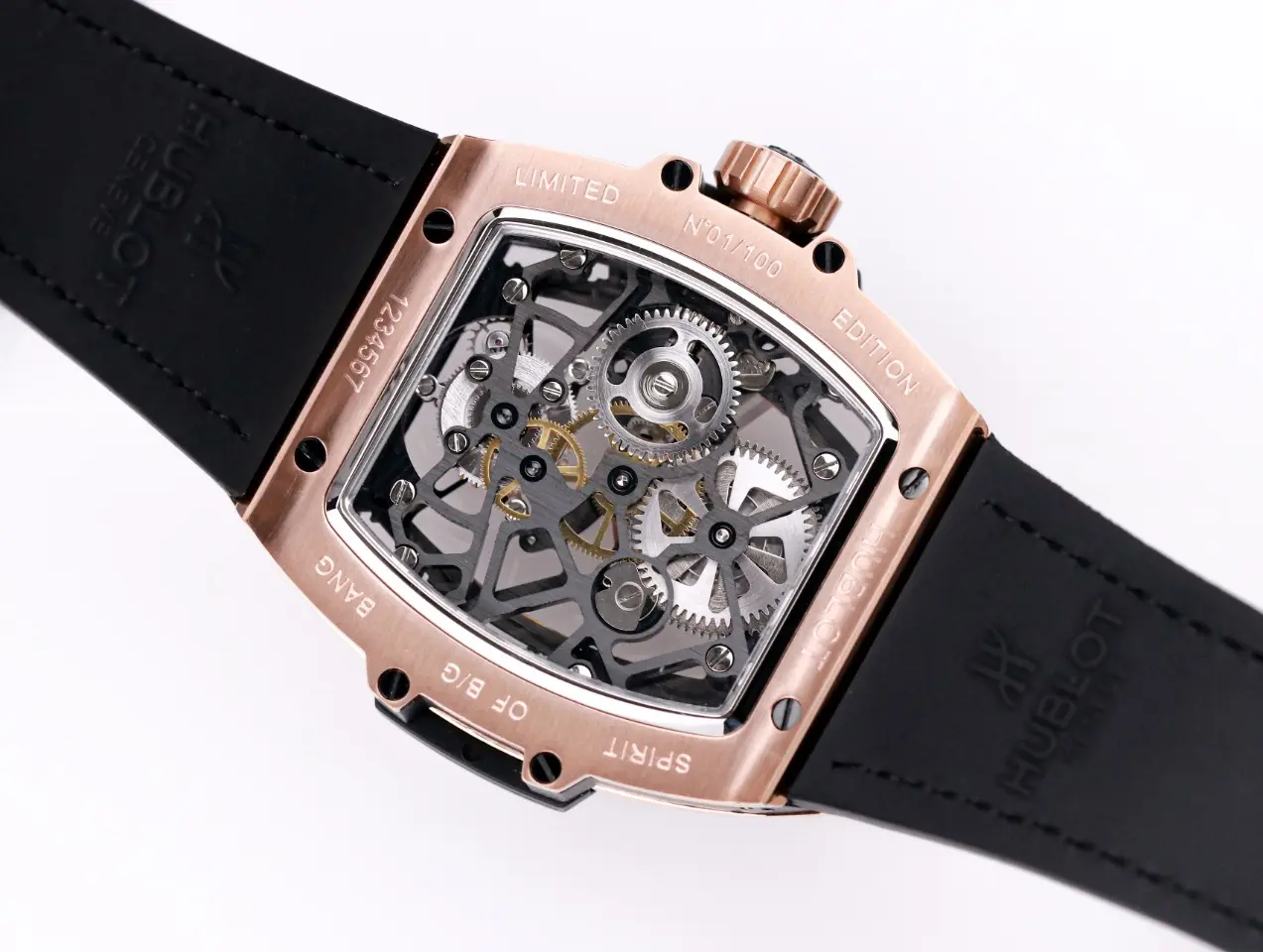 ZF Factory Hublot Masterpiece 906 Rose Gold/Platinum Plated Skeleton Tourbillon Watch with Black Leather Strap – Super Clone Excellence - 图片 2