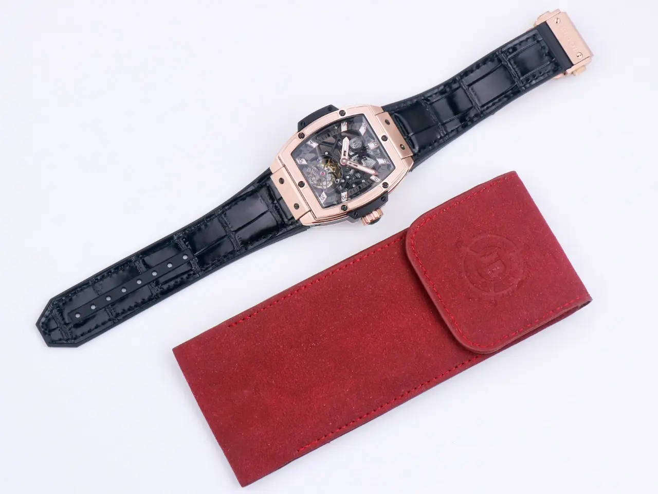 ZF Factory Hublot Masterpiece 906 Rose Gold/Platinum Plated Skeleton Tourbillon Watch with Black Leather Strap – Super Clone Excellence - 图片 3
