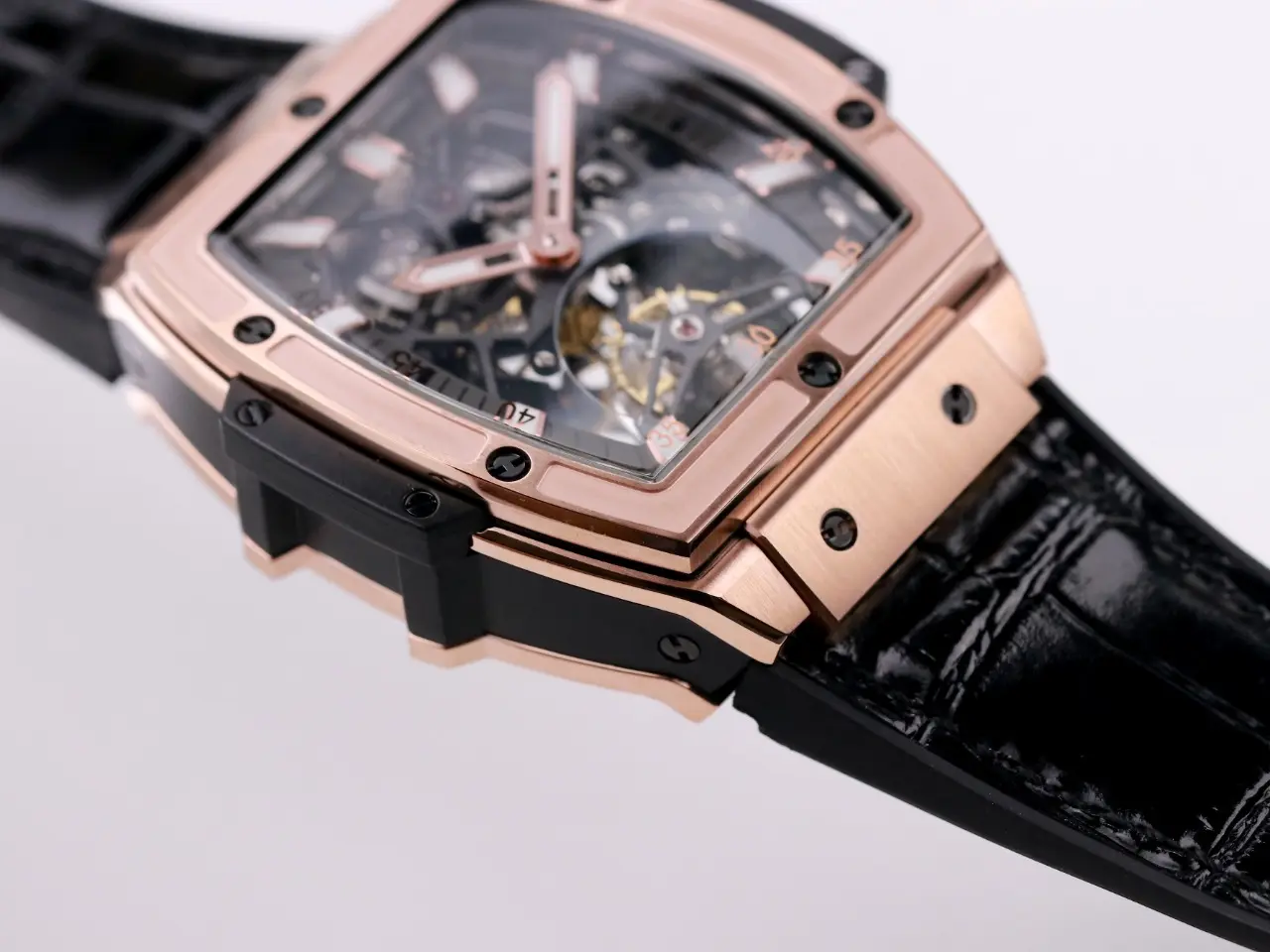 ZF Factory Hublot Masterpiece 906 Rose Gold/Platinum Plated Skeleton Tourbillon Watch with Black Leather Strap – Super Clone Excellence - 图片 6