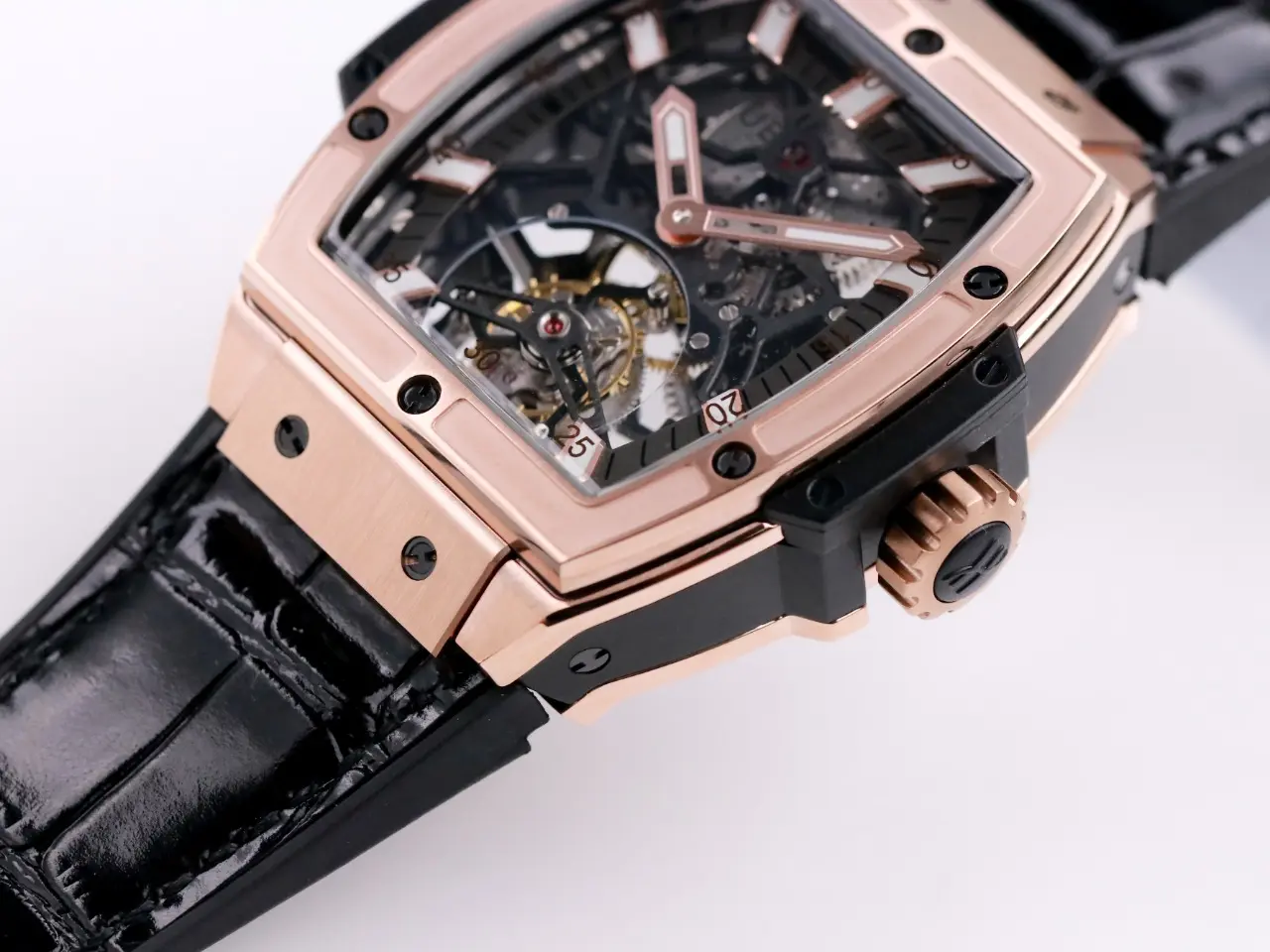ZF Factory Hublot Masterpiece 906 Rose Gold/Platinum Plated Skeleton Tourbillon Watch with Black Leather Strap – Super Clone Excellence - 图片 7