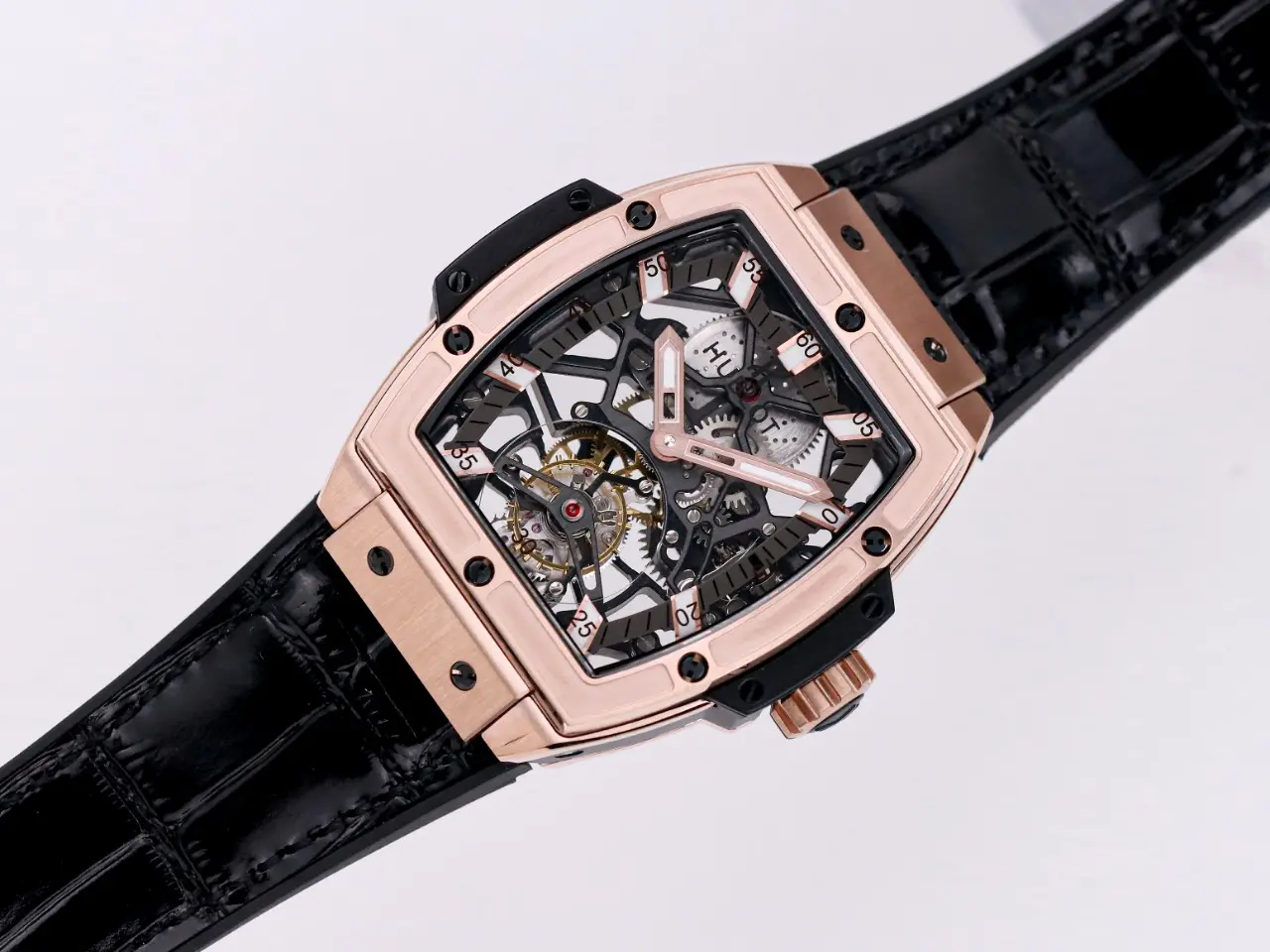 ZF Factory Hublot Masterpiece 906 Rose Gold/Platinum Plated Skeleton Tourbillon Watch with Black Leather Strap – Super Clone Excellence - 图片 9