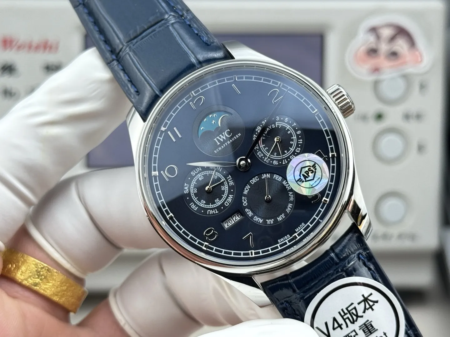 IWC Portugieser Perpetual Calendar Automatic Men’s Watch Blue Dial Leather Strap Silver Case - 图片 2