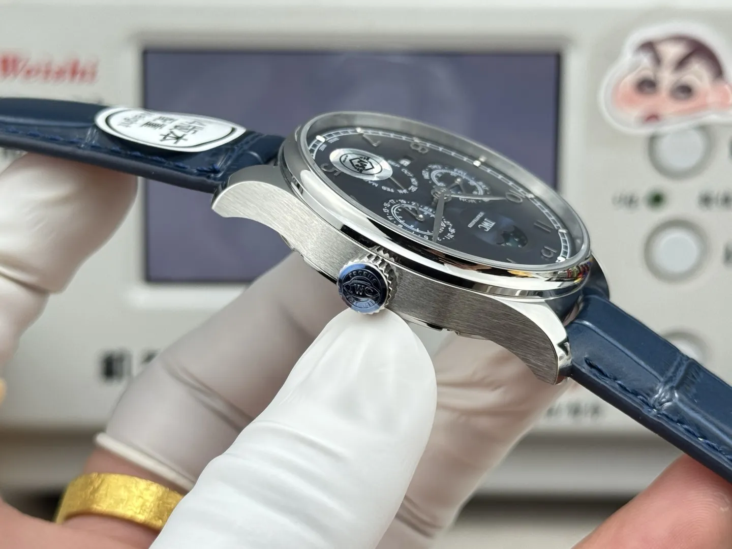 IWC Portugieser Perpetual Calendar Automatic Men’s Watch Blue Dial Leather Strap Silver Case - 图片 6