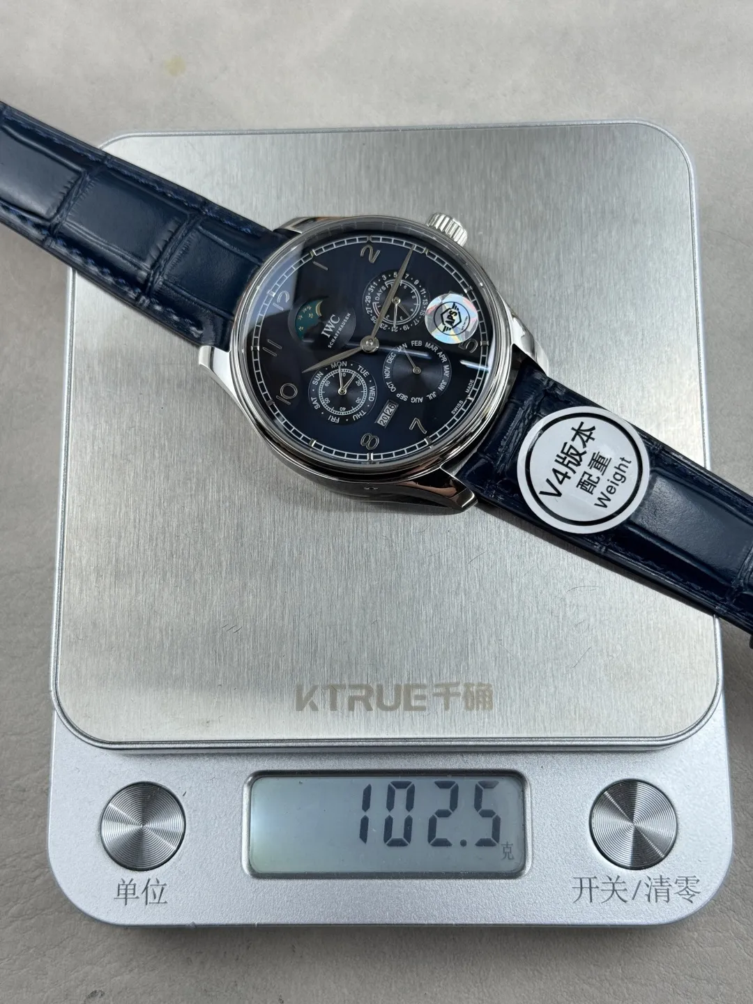 IWC Portugieser Perpetual Calendar Automatic Men’s Watch Blue Dial Leather Strap Silver Case - 图片 7
