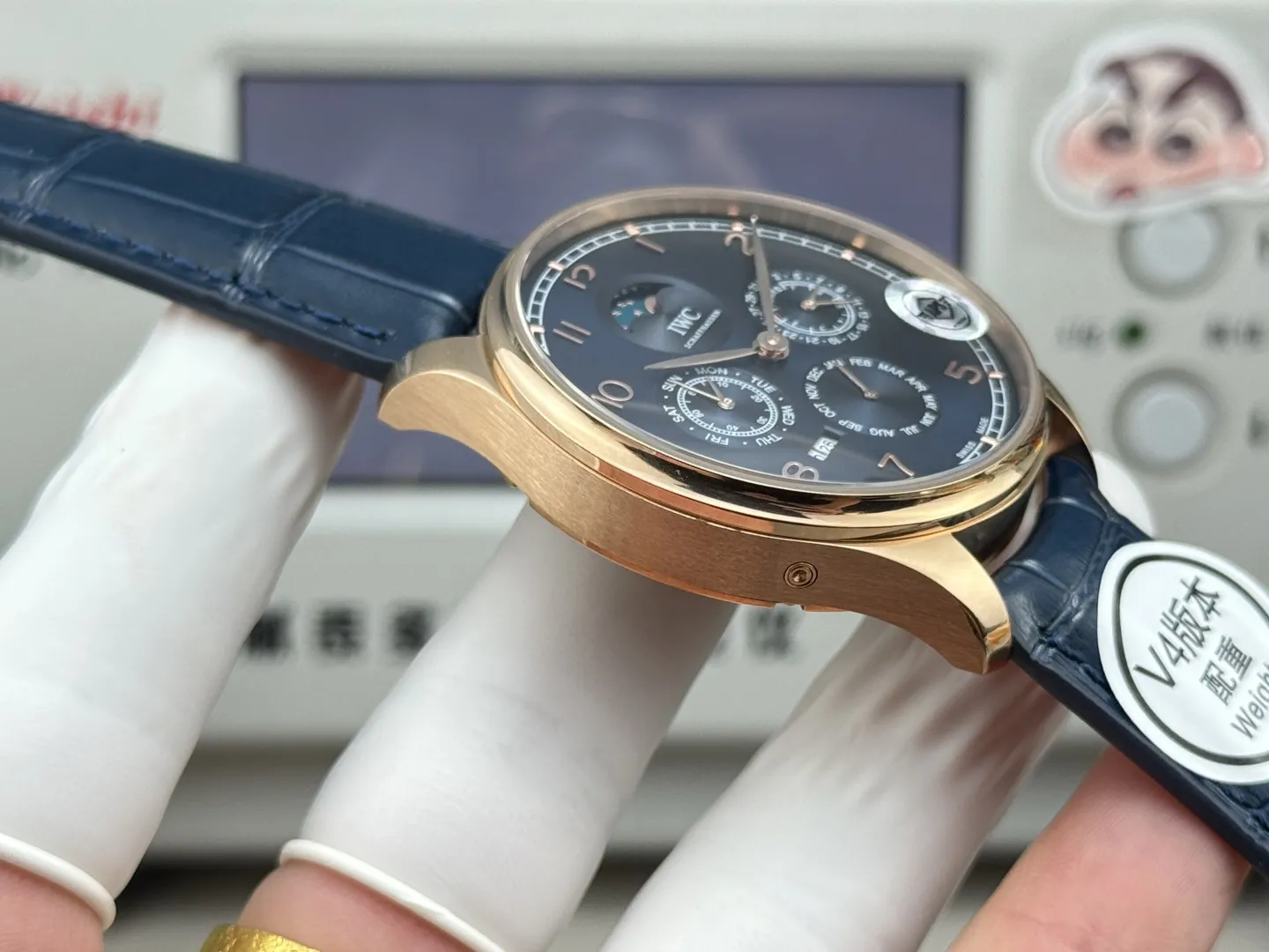 IWC Portugieser Perpetual Calendar Automatic Men’s Watch – Navy Blue Dial, Moonphase, Blue Leather Strap, Rose Gold Case - 图片 5