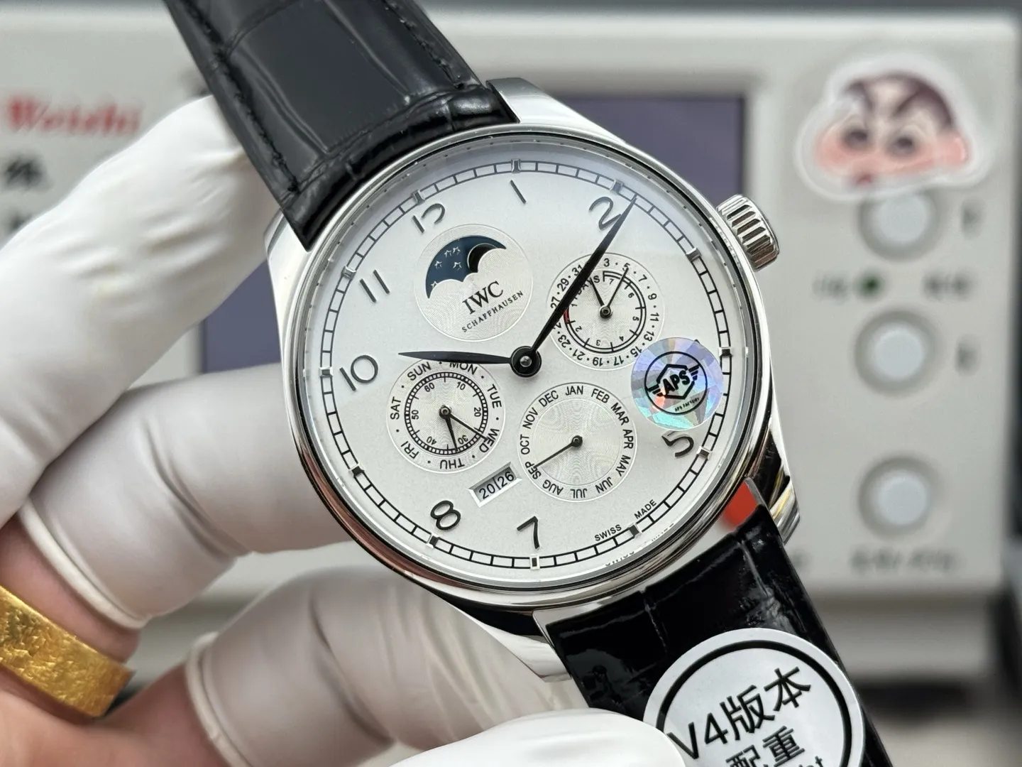 IWC Portugieser Perpetual Calendar Automatic Men’s Watch, Silver Case, White Dial, Black Leather Strap - 图片 2