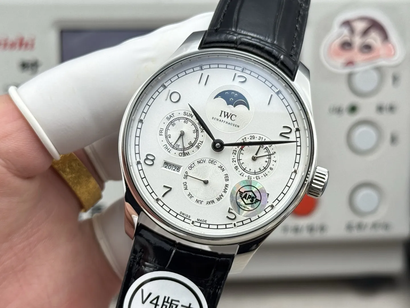 IWC Portugieser Perpetual Calendar Automatic Men’s Watch, Silver Case, White Dial, Black Leather Strap - 图片 3