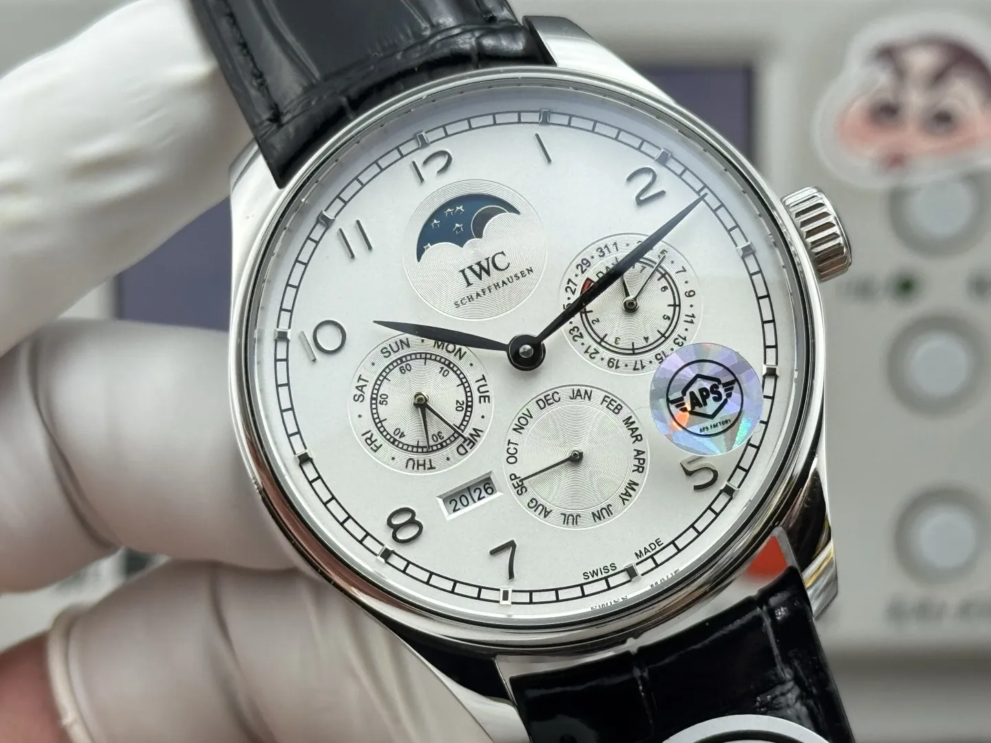IWC Portugieser Perpetual Calendar Automatic Men’s Watch, Silver Case, White Dial, Black Leather Strap - 图片 4