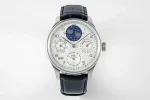 IWC Portugieser Perpetual Calendar Automatic Men’s Watch – Silver Case, White Dial with Moon Phase, Black Leather Strap
