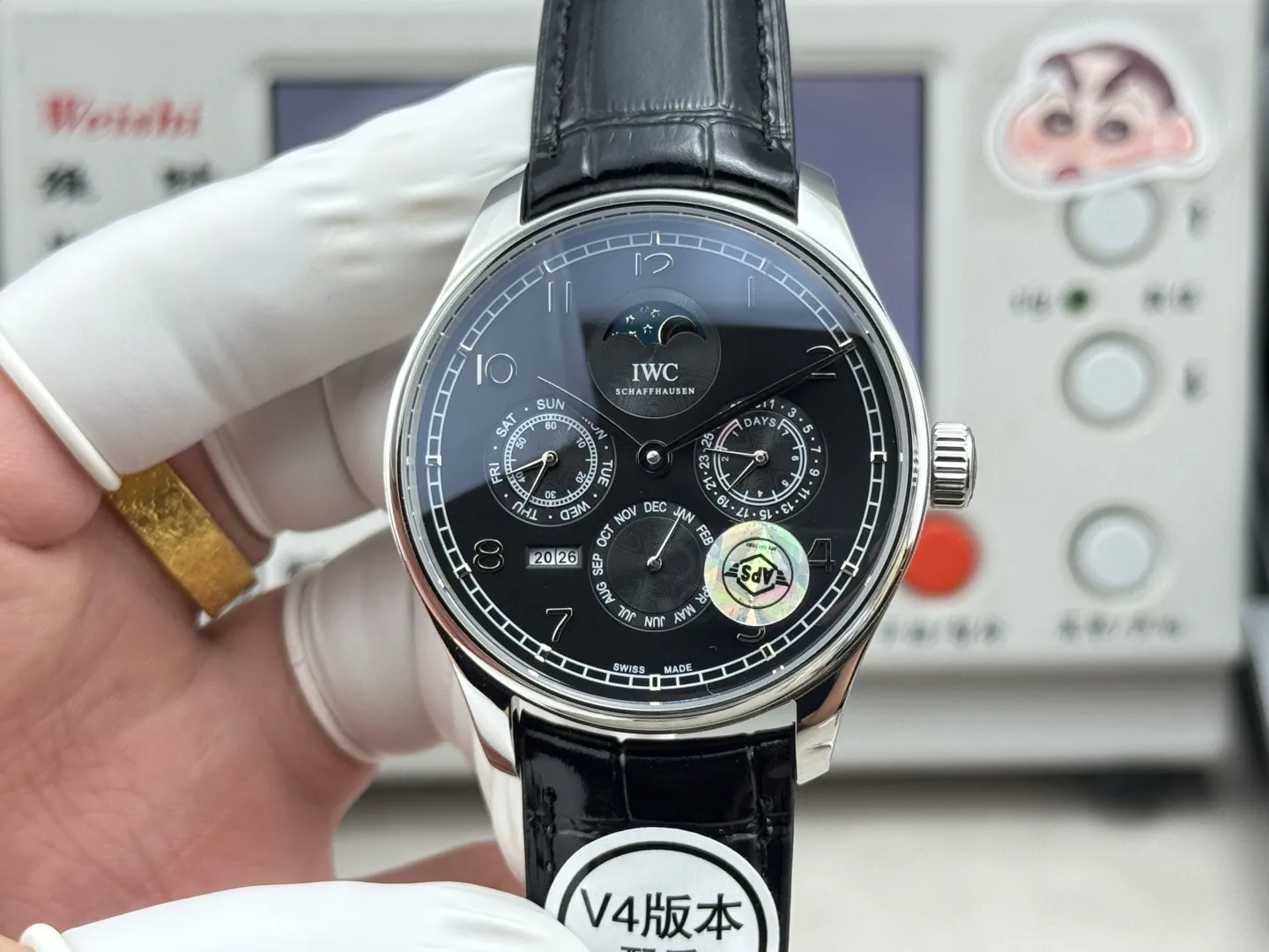 IWC Portugieser Perpetual Calendar Black Dial Automatic Men’s Watch with Leather Strap