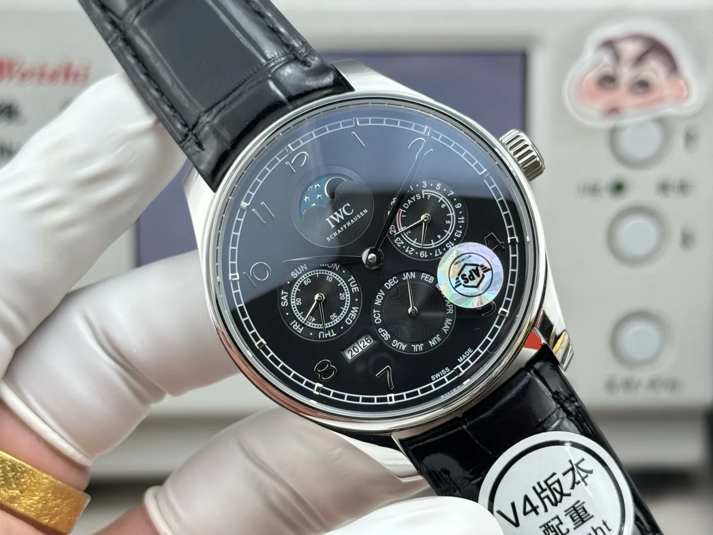 IWC Portugieser Perpetual Calendar Black Dial Automatic Men’s Watch with Leather Strap - 图片 2