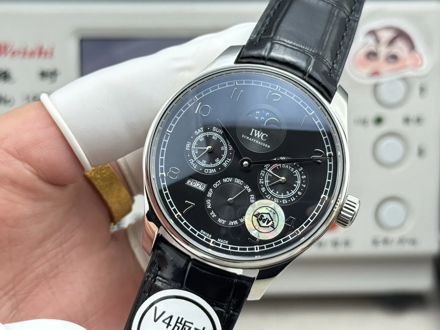 IWC Portugieser Perpetual Calendar Black Dial Automatic Men’s Watch with Leather Strap - 图片 3