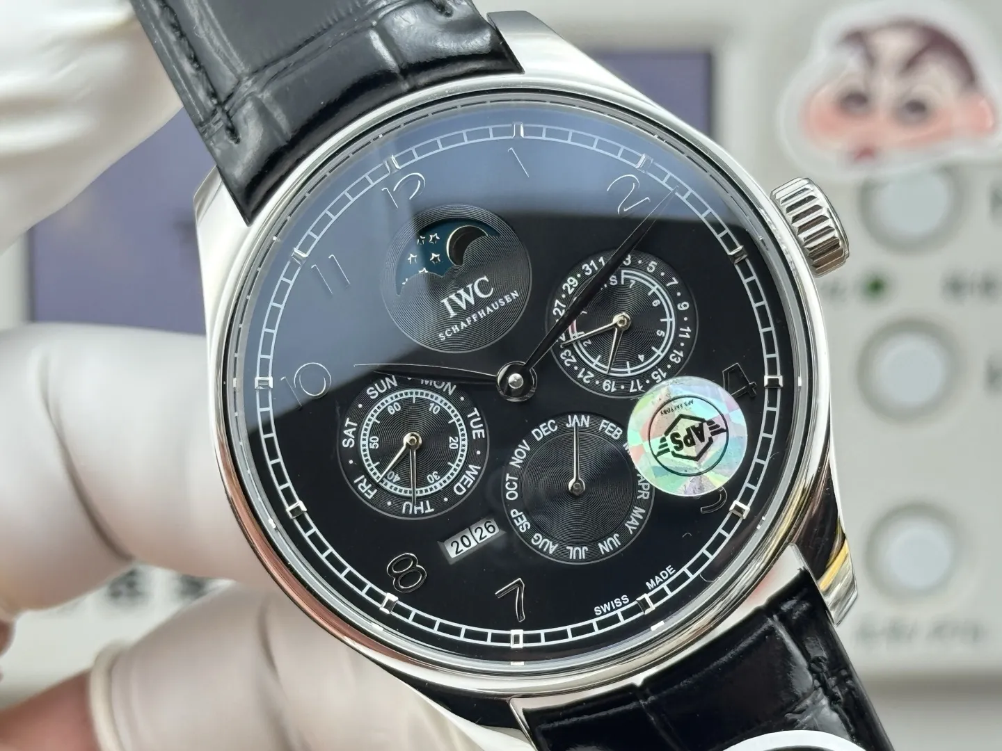 IWC Portugieser Perpetual Calendar Black Dial Automatic Men’s Watch with Leather Strap - 图片 4