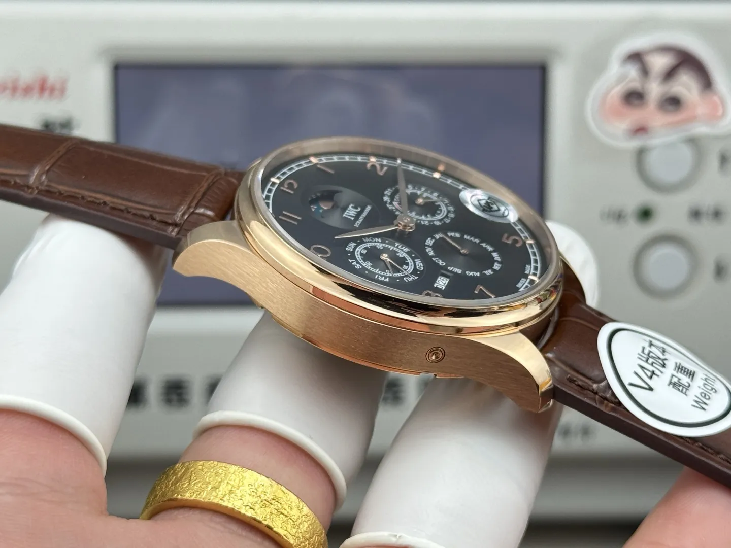 IWC Portugieser Perpetual Calendar Black Dial Rose Gold Case Brown Leather Strap Men’s Luxury Watch - 图片 6