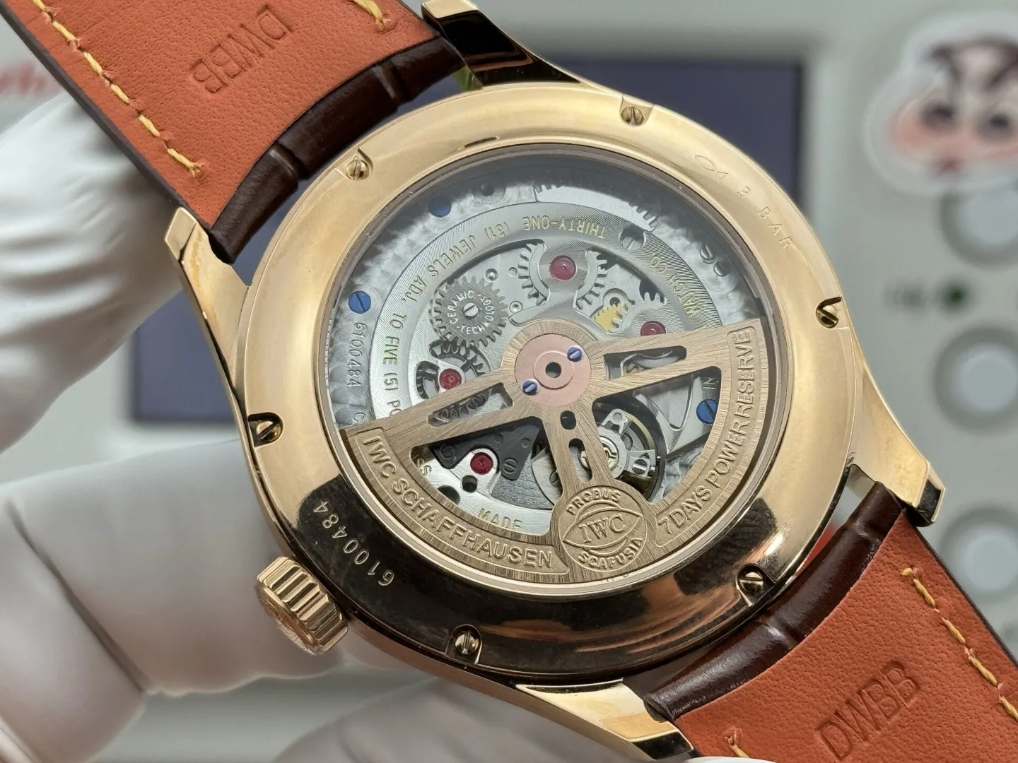 IWC Portugieser Perpetual Calendar Black Dial Rose Gold Case Brown Leather Strap Men’s Luxury Watch - 图片 8