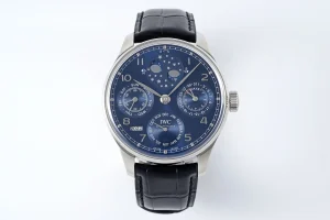IWC Schaffhausen Portugieser Perpetual Calendar Blue Dial Moonphase Black Leather Strap Men’s Luxury Watch
