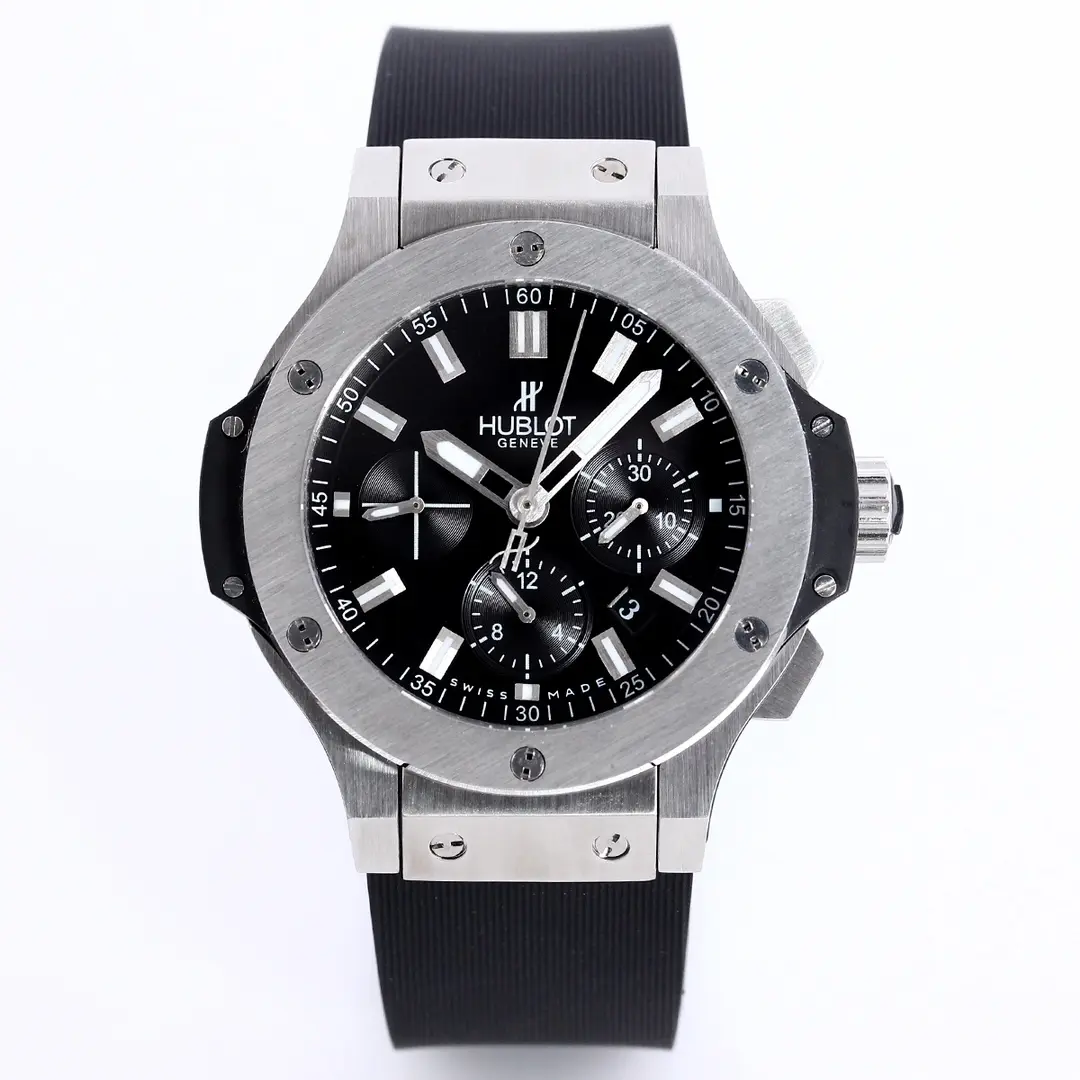 JB Factory Hublot Big Bang 44mm Black Rubber Strap Chronograph Watch – Silver Case | Super Clone Watch