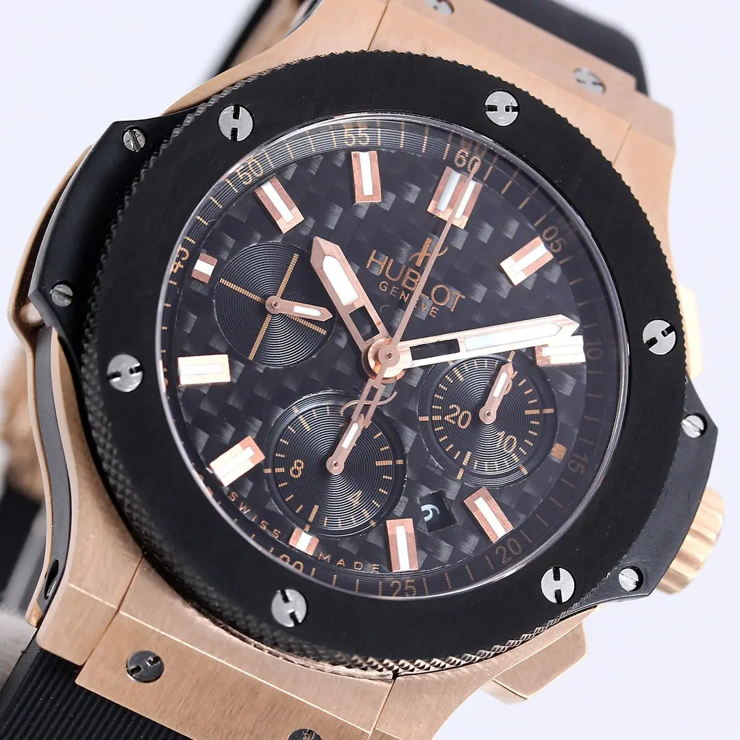 JB Factory Hublot Big Bang 44mm Rose Gold Black Dial Chronograph Watch with Rubber Strap – Super Clone Edition - 图片 3