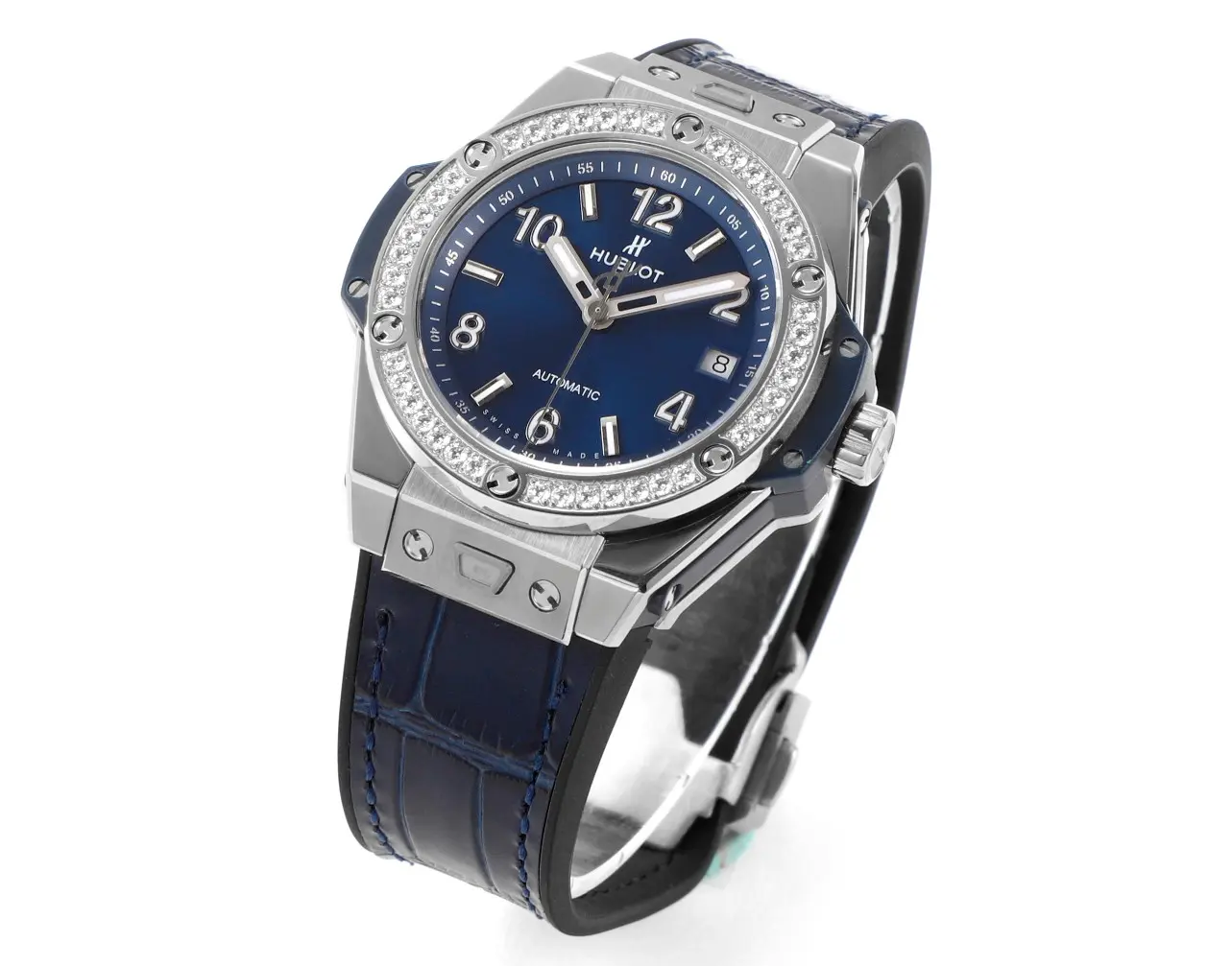 JB Factory HUBLOT Big Bang One-Click 39mm Stainless Steel White Diamond-Set Watch with Blue Leather Strap – Super Clone Edition - 图片 2