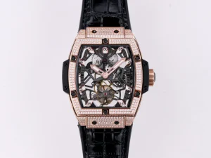 JB Factory Hublot Masterpiece 906 Tourbillon Watch – Rose Gold/Platinum, Black Leather Strap, Skeleton Dial, Super Clone Design