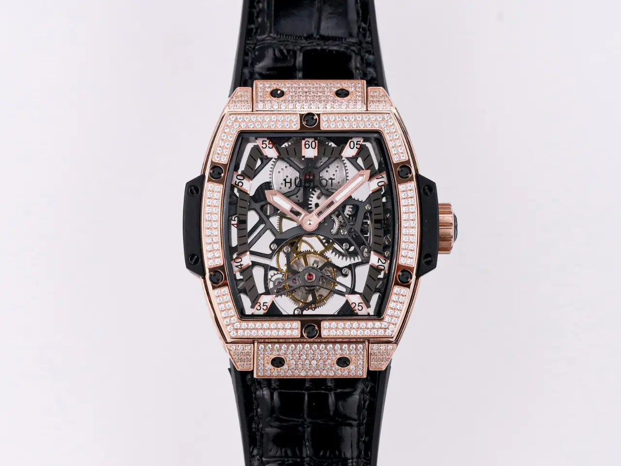 JB Factory Hublot Masterpiece 906 Tourbillon Watch – Rose Gold/Platinum, Black Leather Strap, Skeleton Dial, Super Clone Design