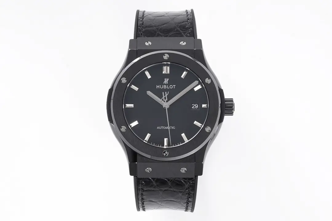 JJ Factory Hublot Classic Fusion Black Ceramic Watch with Alligator Strap – 42mm, Automatic Movement, Super Clone Quality