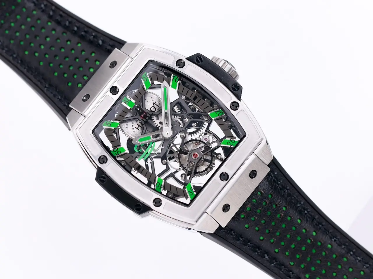 JJ Factory Hublot Masterpiece 906 Tourbillon Watch – Silver with Green Accents, Manual Wind Movement, Leather Strap, Super Clone Design - 图片 8