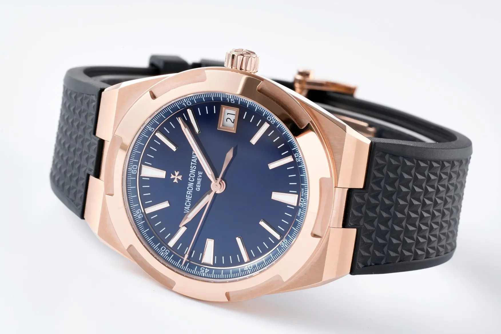 JJ Factory Vacheron Constantin Overseas 4500V Series – Rose Gold Case, Blue Dial, Rubber Strap Best Replica Watch - 图片 7