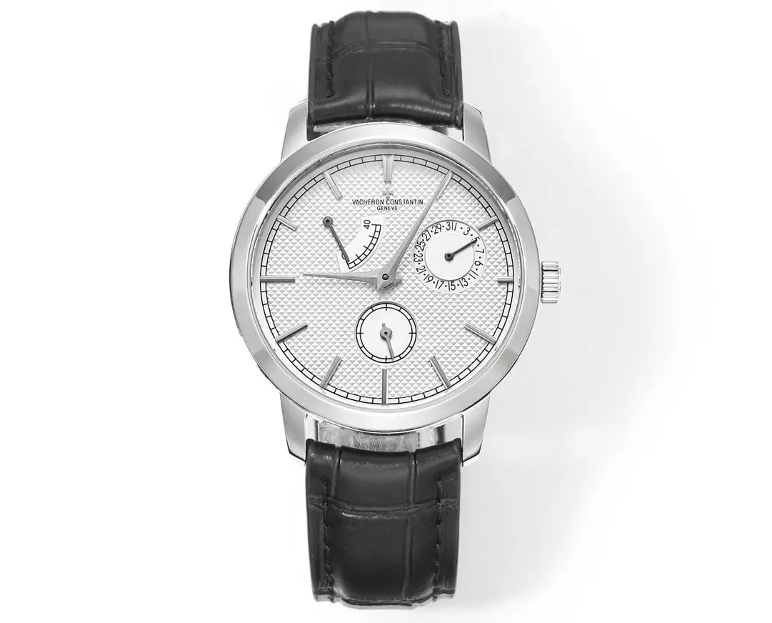 JJ Factory Vacheron Constantin Traditionnelle 83520/000R-9909 Mechanical Watch – Silver Dial, Black Leather Strap, Multi-Function Automatic Super Clone Watch, Best Replica Quality