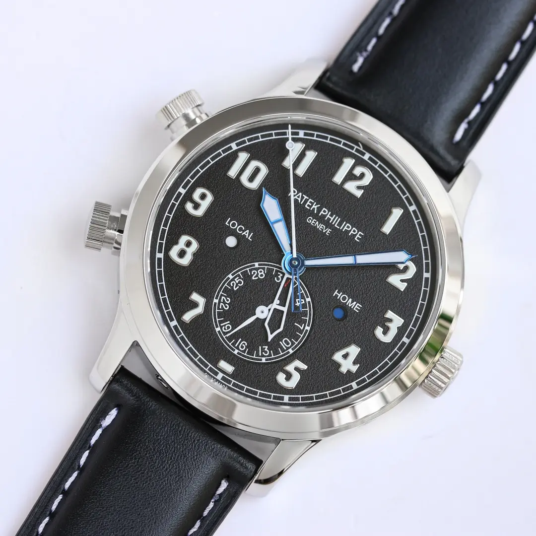 KM Factory Patek Philippe Calatrava Pilot Travel Time Black Dial Super Clone Replica Watch - 图片 3