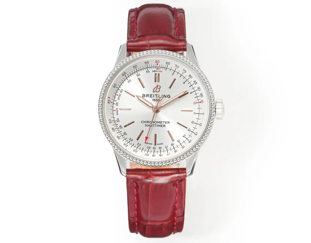 OM Factory Breitling Navitimer Automatic Silver Red Leather – Super Clone Watch