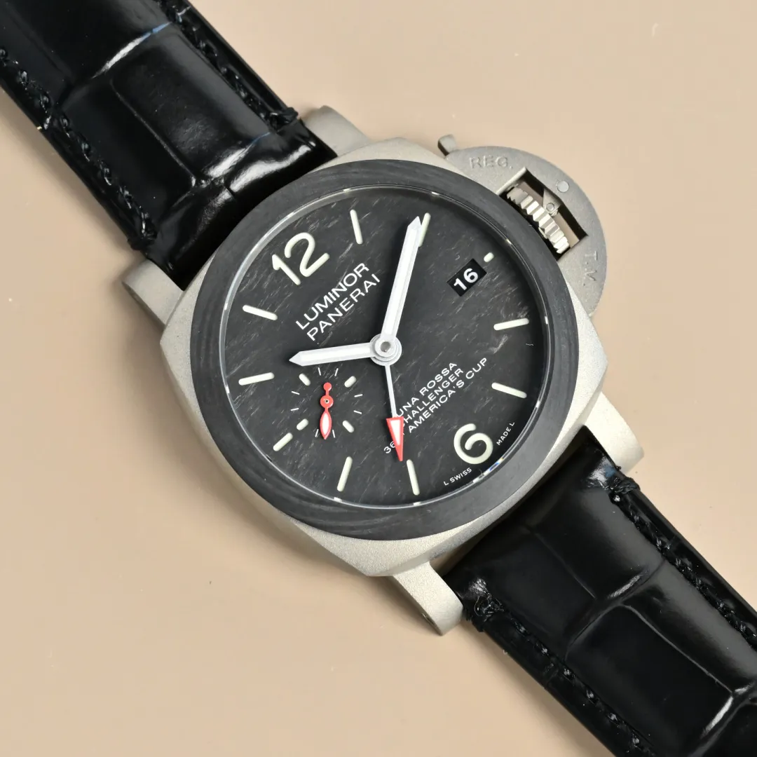 Panerai Luminor America’s Cup Black Dial Silver Titanium Case Black Alligator Leather Strap Men’s Luxury Watch - 图片 2
