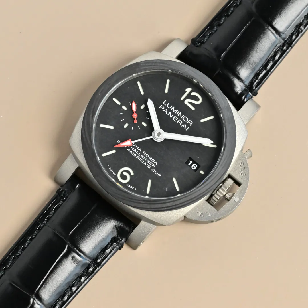 Panerai Luminor America’s Cup Black Dial Silver Titanium Case Black Alligator Leather Strap Men’s Luxury Watch - 图片 3