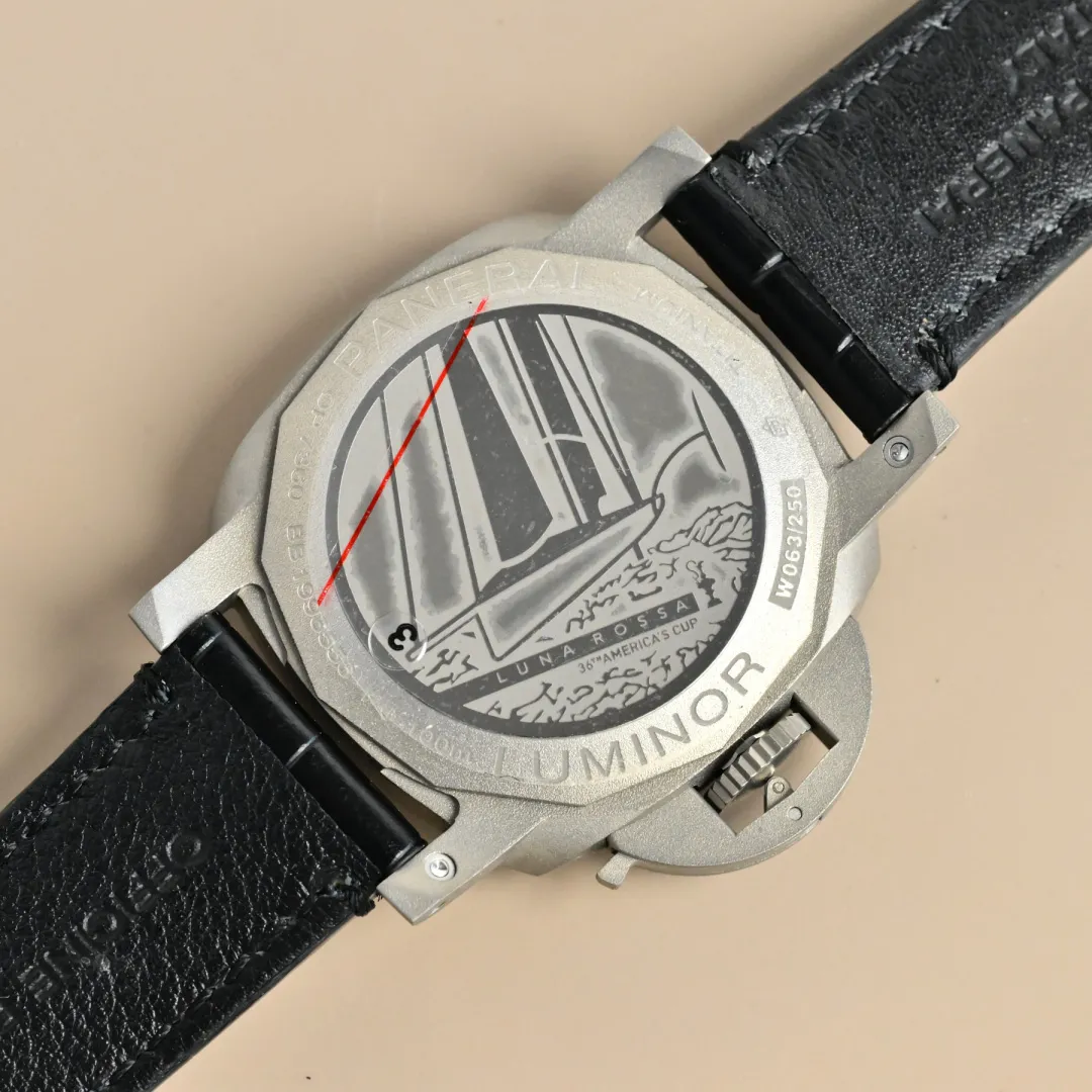 Panerai Luminor America’s Cup Black Dial Silver Titanium Case Black Alligator Leather Strap Men’s Luxury Watch - 图片 7