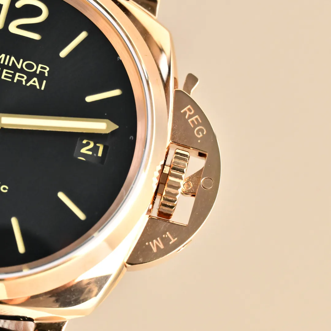 Panerai Luminor Automatic Black Dial Rose Gold Case Black Alligator Leather Strap Men’s Luxury Watch - 图片 5