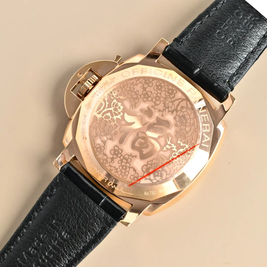 Panerai Luminor Automatic Black Dial Rose Gold Case Black Alligator Leather Strap Men’s Luxury Watch - 图片 8