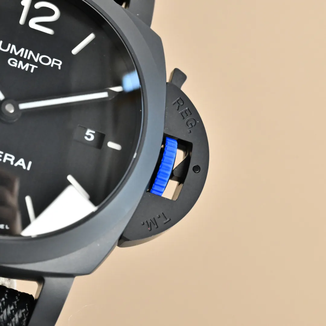 Panerai Luminor GMT Automatic Black Ceramic Dial Blue Accents Black Rubber Strap Men’s Luxury Watch - 图片 5