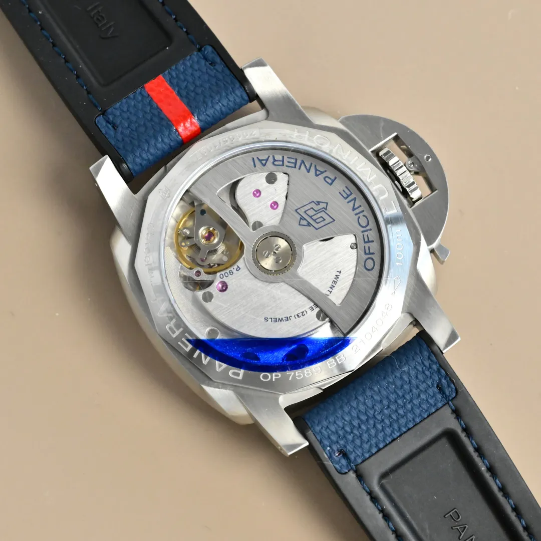 Panerai Luminor Luna Rossa Blue Dial Automatic Men’s Watch with Navy Fabric Strap and Red Accents - 图片 9