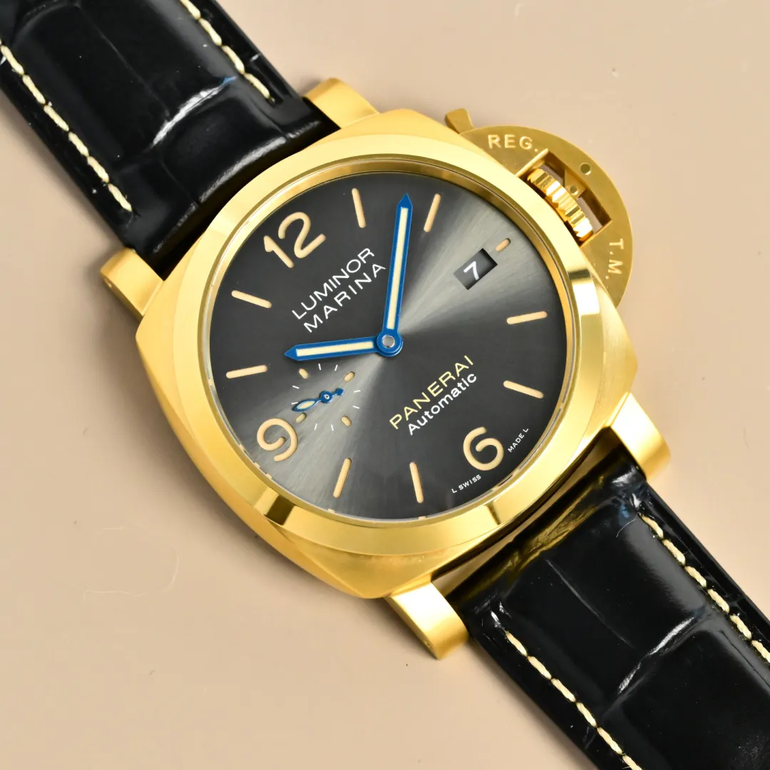 Panerai Luminor Marina Automatic Gold Case Black Dial Men’s Watch with Black Alligator Leather Strap - 图片 2