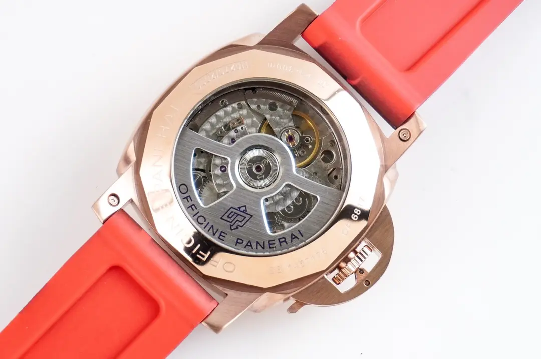 Panerai Luminor Marina Automatic Navy Blue Dial Rose Gold Case Red Camo Rubber Strap Men’s Luxury Watch - 图片 2
