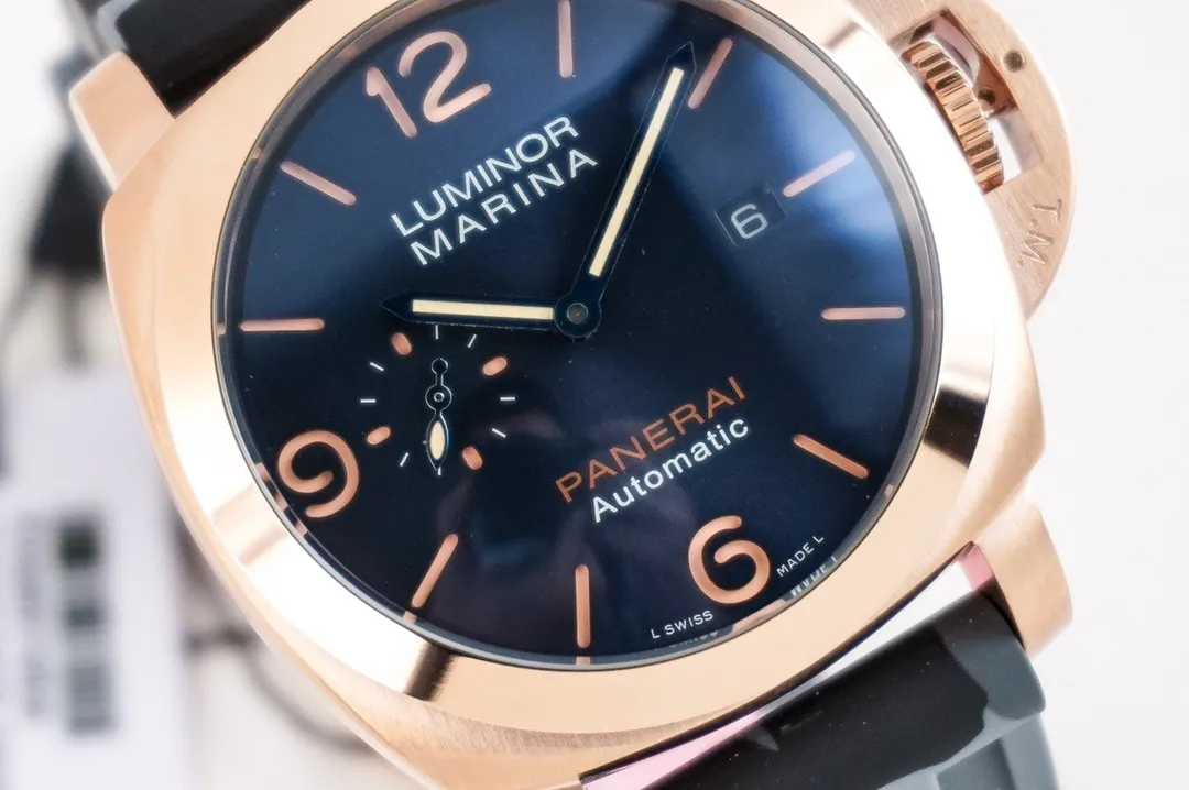 Panerai Luminor Marina Automatic Rose Gold Case Black Dial Camouflage Rubber Strap Men’s Luxury Watch - 图片 3