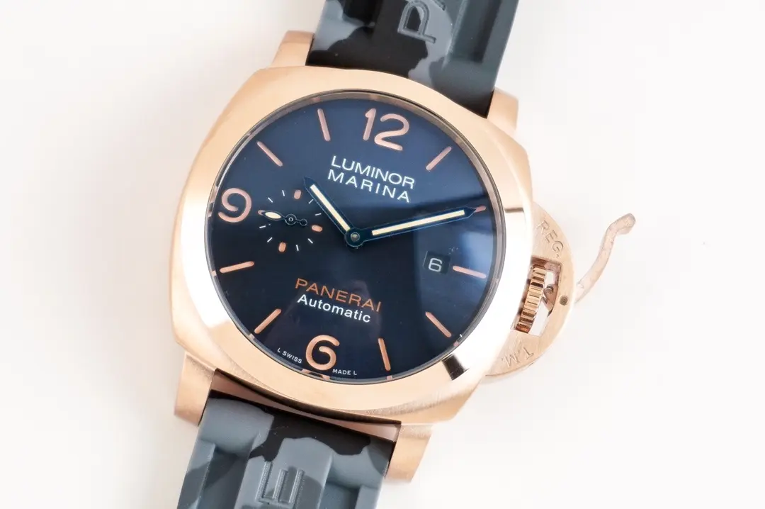 Panerai Luminor Marina Automatic Rose Gold Case Black Dial Camouflage Rubber Strap Men’s Luxury Watch - 图片 5