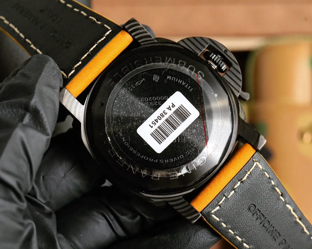 Panerai Luminor Submersible Black Ceramic Case Automatic Dive Watch with Orange Suede Strap - 图片 7