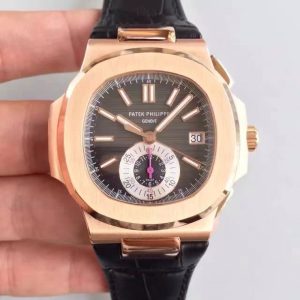 Patek Philippe 5980R Chrono Graph Rose Gold Black Strap Swiss Movement Replica