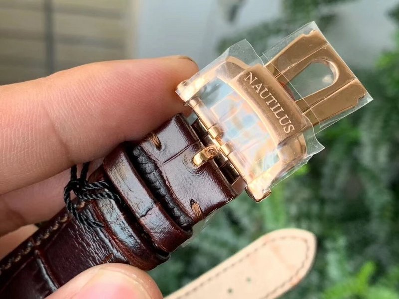 Patek Philippe Nautilus Rose Gold Brown Leather Strap grey Dial Super Clone - 图片 7