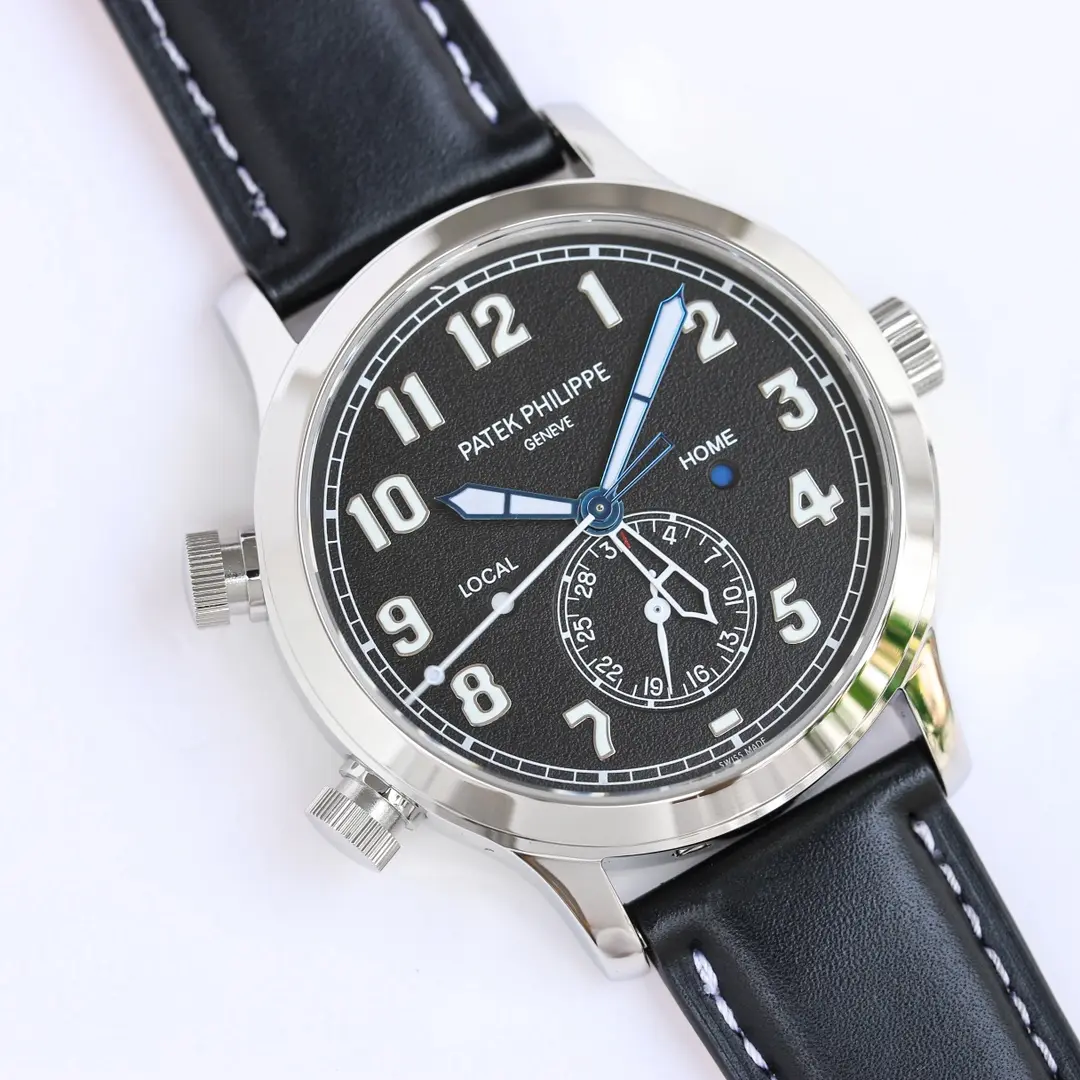 PPF Factory Patek Philippe Calatrava Pilot Travel Time Black Dial Super Clone Replica Watch - 图片 2