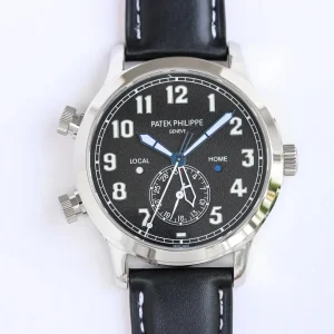 R8 Factory Patek Philippe Calatrava Pilot Travel Time Black Dial Super Clone Replica Watch