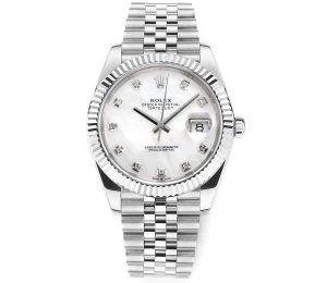 Rolex Datejust 41mm Silver Stainless Steel Watch with Diamond Dial, Fluted Bezel, and VSF Super Clone Quality